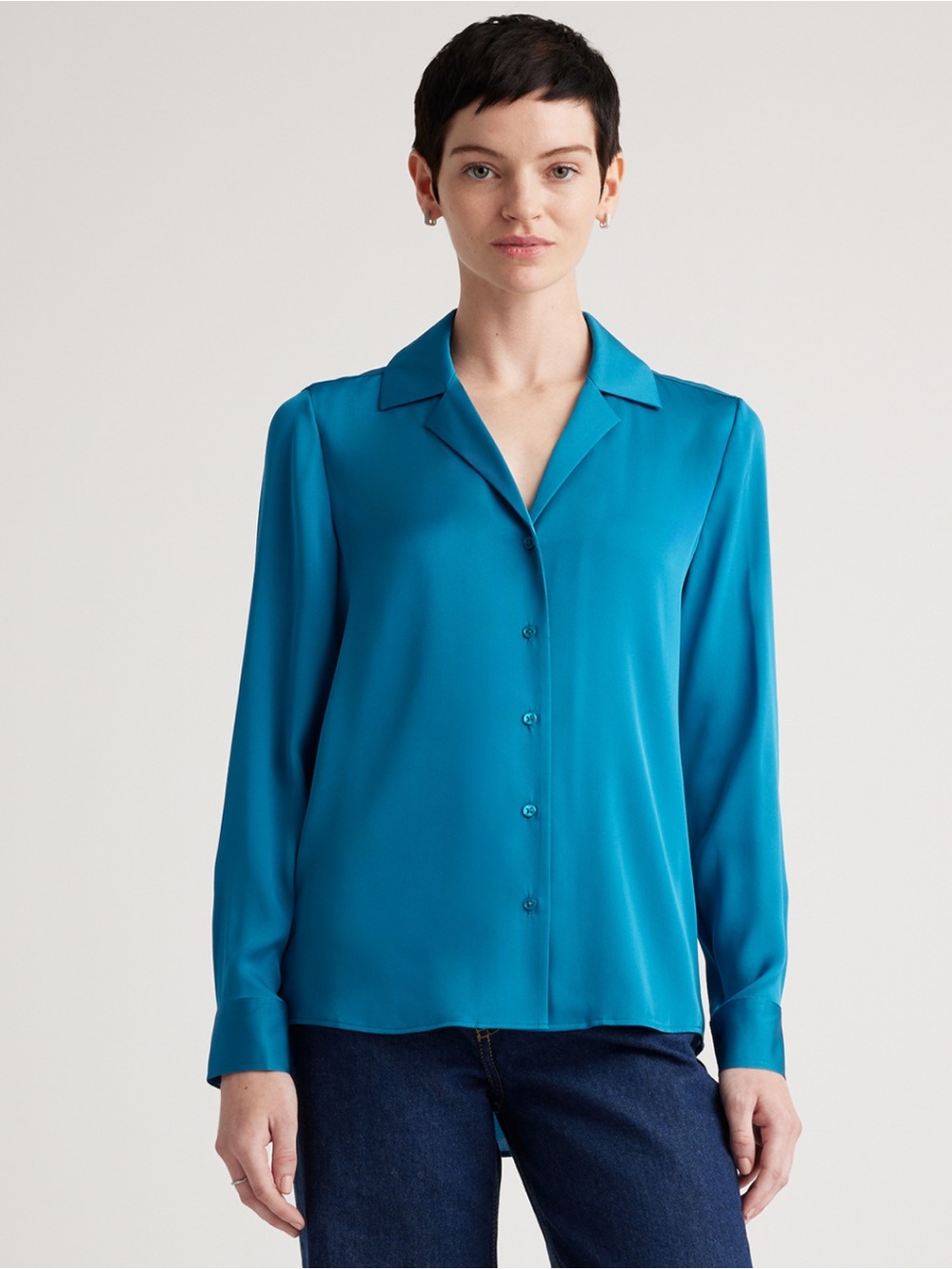 Quince Washable Stretch Silk Notch Collar Blouse